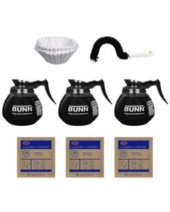 BUNN® Bunn Glass Pots (3 Pack), 100 CF12 Filters, Cleaning Brush And Urnex (3 Pack)