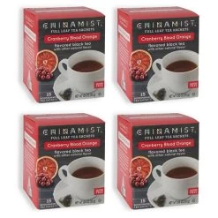 China Mist - Cranberry Blood Orange Organic Black Full Leaf Tea Sachet, 4 Boxes 15 Count Each