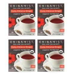 China Mist - Zesty Hibiscus Ginger Organic Black Full Leaf Tea Sachet, 4 Boxes 15 Count Each