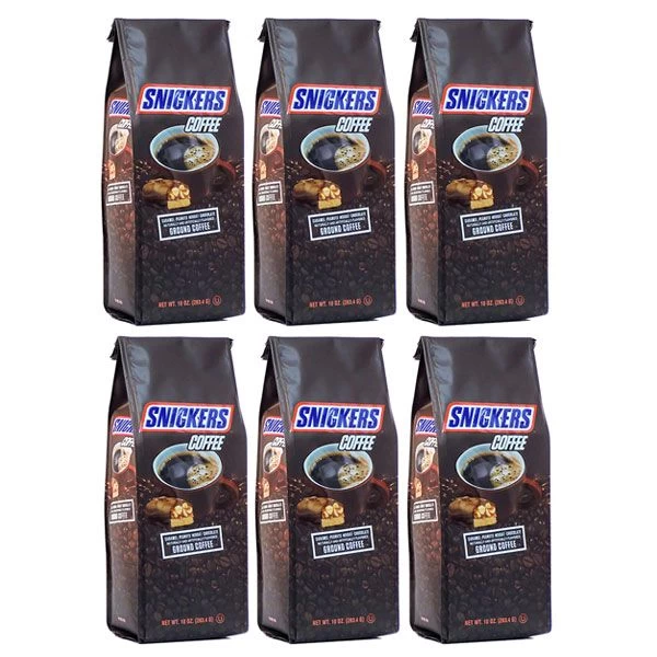 Snickers Caramel, Peanuts, Nougat And Chocolate, Naturally And Artificially Flavored Ground Coffee, 6/10 Oz Bags 3 Snickers Caramel, Peanuts, Nougat And Chocolate, Naturally And Artificially Flavored Ground Coffee, 6/10 Oz Bags