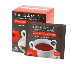China Mist - Zesty Hibiscus Ginger Organic Black Full Leaf Tea Sachet, 4 Boxes 15 Count Each -Beverage Shop zestyhibiscusginger teasachets box 730x616 1 1